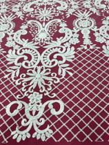 Tecido Tule Bordado Arabesco Com Treliça Branco Tecido Tule Bordado Arabesco Com Treliça Branco