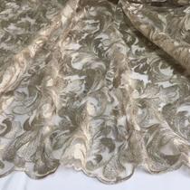 Tecido Tule Bordado Arabesco Fendi Com Micro Paetês Mt
