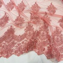 Tecido Tule Bordado Barrado Duplo 1,35m Modelo Europeu Para Roupas Femininas