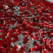 Tecido Tule Bordado com Paetê Holográfico Metalizado Vermelho 1,40m para Roupas e Fantasias