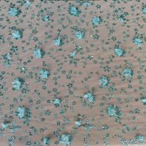 Tecido Tule Bordado Floral 3D 100% Poliester Menta