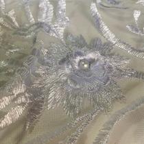 Tecido Tule Bordado Pérolas 1,35m para Vestido de Noiva