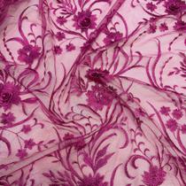 Tecido Tule Bordado Pérolas 1,35m para Vestido de Noiva