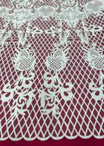 Tecido Tule Bordado Treliça e Arabesco Branco