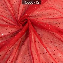 Tecido Tule Brilho Constelação 100% Poliester Vermelho