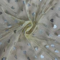 Tecido Tule Glitter 100% Poliester Coração Amarelo