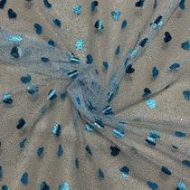 Tecido Tule Glitter 100% Poliester Coração Azul