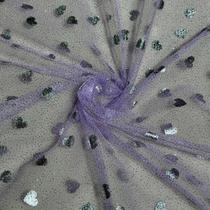 Tecido Tule Glitter 100% Poliester Coração Lavanda
