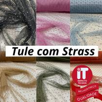 Tecido Tule Pingos D'água 1 x 1,40cm Tule com brilho Strass