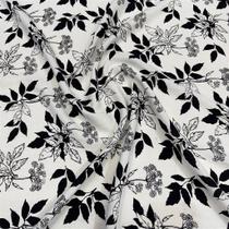 Tecido Viscolinho Floral Botânico Preto e Branco para Roupas Femininas - 1,50m