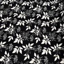 Tecido Viscolinho Floral Botânico Preto e Branco para Roupas Femininas - 1,50m