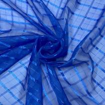 Tecido Voil Xadrez Azul Royal 3m largura - Tecido para Cortina