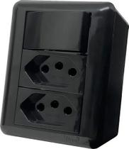 Tecla Simples + Tomada Dupla 10a Sistema X Preta Overlap
