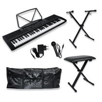 Teclado 61 Teclas Musical Kit Completo Com Banco Suporte Bolsa Microfone Fonte Ritmos Alto Falante