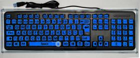 Teclado Adaptado com Colmeia Acrílica Teclas em Alto Contraste Azul com Letras Amarelas