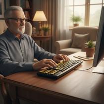 Teclado Ampliado Adaptado Baixa Visão Idosos em Alto Contraste com Teclas Amarelas Letras Pretas