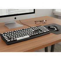 Teclado Ampliado Adaptado Baixa Visão Idosos em Alto Contraste com Teclas Brancas Letras Pretas
