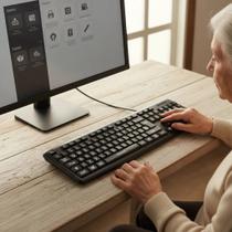 Teclado Ampliado Adaptado Baixa Visão Idosos em Alto Contraste com Teclas Pretas Letras Brancas - InclusivaDigital