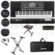 Teclado Arranjador Korg Pa600 61 Teclas MIDI USB + Suporte SI99D + Capa Luxo + Banco