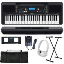 Teclado Arranjador Yamaha PSR-E373 61 teclas + Suporte X + Capa + Fone Branco