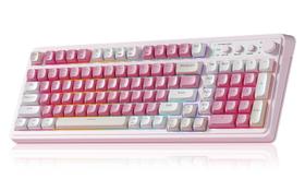 Teclado AULA S99 Sem Fio RGB Retroiluminado 99 Teclas Rosa