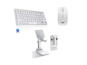Teclado Bluetooth + Suporte + Mouse S/ Fio Para Tablet Samsung Galaxy S6 Lite - Branco