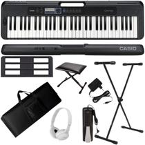 Teclado Casio Casiotone CT-S300 61 Teclas Preto + Suporte + Capa + Pedal + Fone Branco + Banco