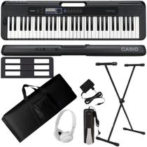 Teclado Casio Casiotone CT-S300 61 Teclas Preto + Suporte + Capa + Pedal + Fone Branco