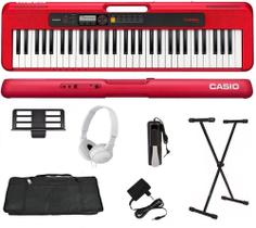Teclado Casio CT-S200 61 Teclas Vermelho + Suporte + Capa + Pedal + Fone