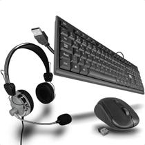Teclado Com Fio Usb Com Mouse Óptico Wireless e Headphone Kit 2