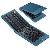 Teclado compacto dobrável ProtoArc, teclado Bluetooth portátil XK04 com capa de couro PU, teclados de viagem sem fio de bolso para iPad, iPhone, smartphone, tablet e laptop - azul