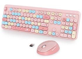 Teclado de máquina de escrever retrô sem fio Fogruaden Pink Color