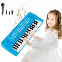Teclado de piano de brinquedo TWFRIC 37 teclas com microfone para crianças azul