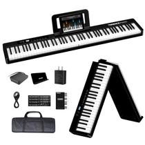 Teclado de piano TERENCE de 88 teclas, teclado de piano dobrável semipesado com suporte MIDI, piano portátil Bluetooth com tela LCD, alto-falantes de 2x5W, suporte de partitura, adesivos, fones de ouvido e pedal de sustentação de 1/4"