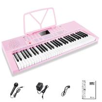 Teclado de Piano Vangoa VGK610 - 61 Mini Teclas com Microfone Rosa
