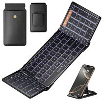 Teclado dobrável retroiluminado ProtoArc, teclado Bluetooth portátil dobrável XK01 Plus para viagens, teclados externos sem fio de tamanho real com luz de fundo para iPad, tablet, smartphone e laptop - preto