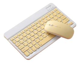 Teclado E Mouse Bluetooth Compatível Com Galaxy Tab S7 S8 S9 Cor Amarelo