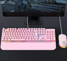 Teclado E Mouse Gamer Mecânico Switch Blue Abnt2 Fire Phenix Rgb Switch Blue Rosa
