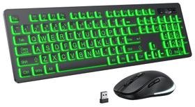 Teclado e Mouse KOPJIPPOM Sem Fio com Letras Grandes e Retroiluminação