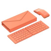 Teclado e mouse portáteis DELUX PockCombo sem fio com capa protetora, teclado dobrável Bluetooth, minimouse deslizante 2 em 1 com ponteiro (laranja)