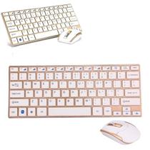 Teclado e Mouse sem Fio Compacto Dourado Elegante Fino Leve portátil p/ PC notebook