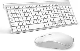 Teclado e mouse sem fio compatíveis com várias plataformas e numérico - Prata e Branco - J JOYACCESS