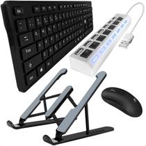 Teclado E Mouse Sem Fio Ergonômico Hub Extensor Usb 7 Portas E Suporte Articulado Kit
