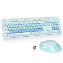Teclado e mouse sem fio Guffercty Cute Blue Retro Typewriter Teclado e mouse sem fio Guffercty Cute Blue Retro Typewriter