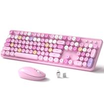 Teclado e mouse sem fio Links9+ em tamanho real, rosa retrô Teclado e mouse sem fio Links9+ em tamanho real, rosa retrô