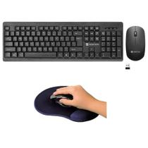 Teclado e Mouse sem fio Preto Wireless Teclas Macias + Mouse Pad Ergonomico