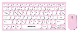 Teclado e Mouse sem Fio silencioso 2.4GH Ergonomico Rosa