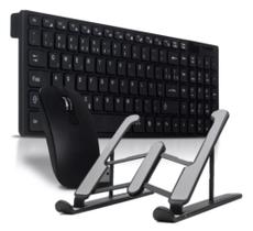 Teclado E Mouse Sem Fio + Sup. Para Notebook/ Tablet Cor Preto
