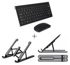 Teclado E Mouse Sem Fio + Sup. Para Notebook/ Tablet Cor Preto