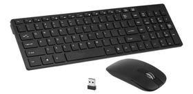 Teclado E Mouse Wireless Sem Fio Ultra Slim Pc - Preto